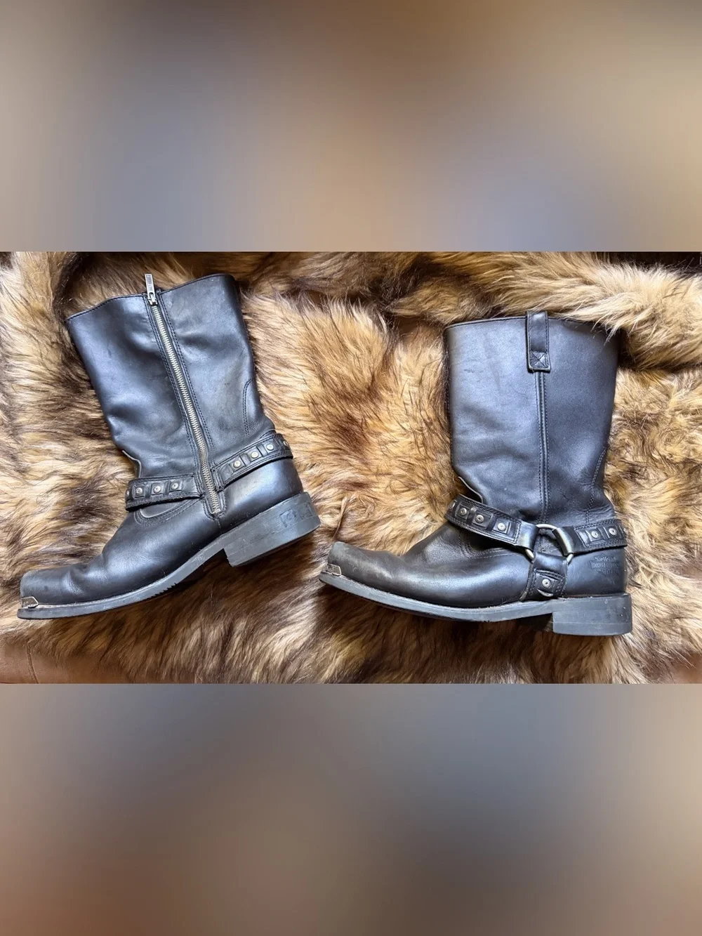 Men’s Harley Davidson Black Leather Riding Boots with Side Zip Sz 11